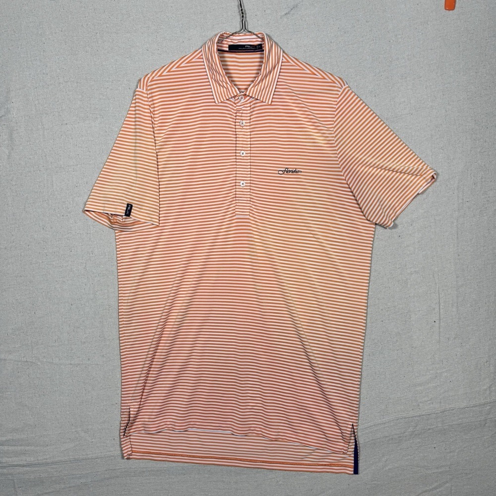 Polo Ralph Lauren RLX Golf Polo Mens Medium Orange White Stripe Floridian‎ Club